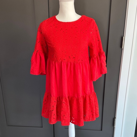 Flying Tomato Vibrant Red Eyelet Mini Dress Size S - Picture 1 of 5